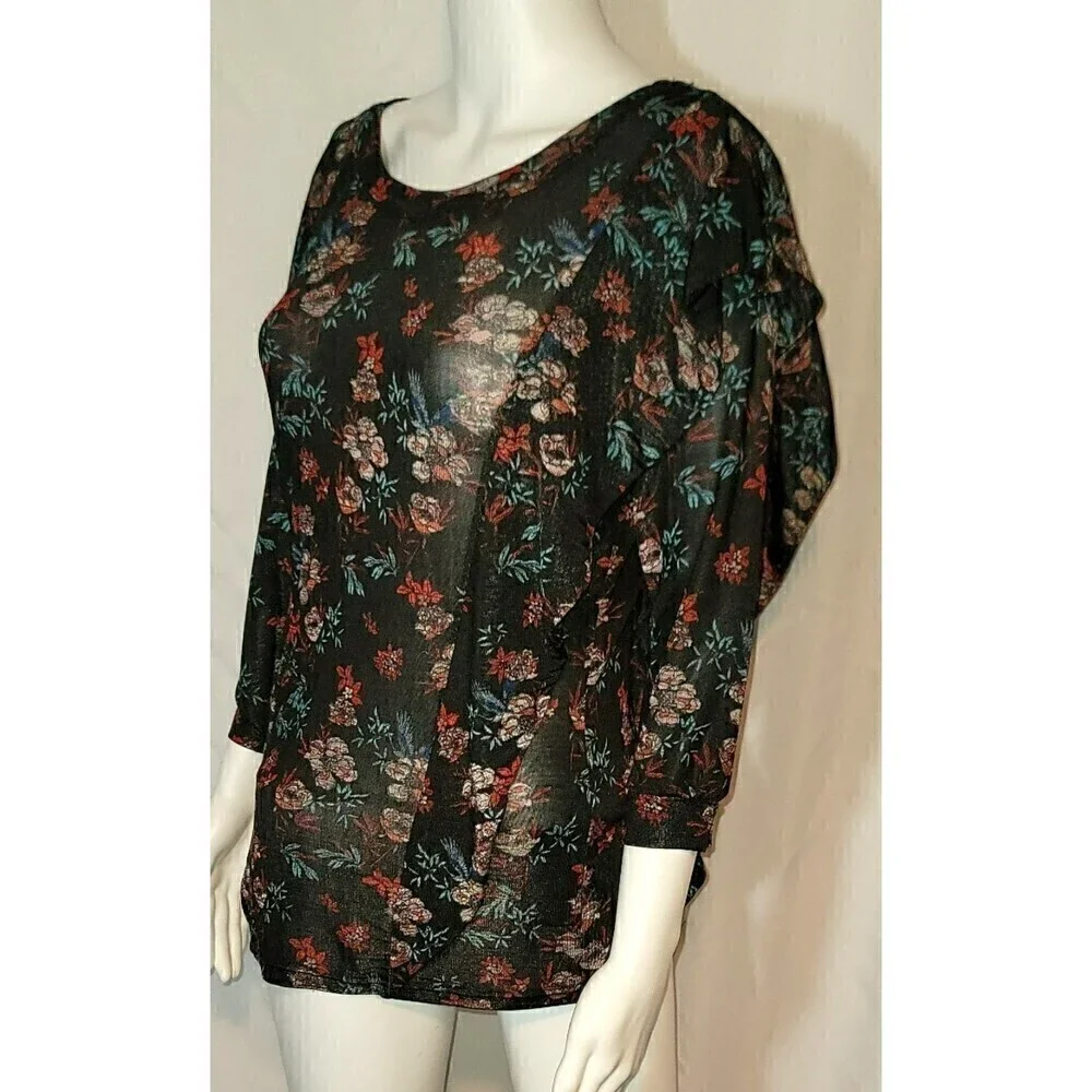 Free People Floral Dock Street Top Stretch Ruffle - Size SP